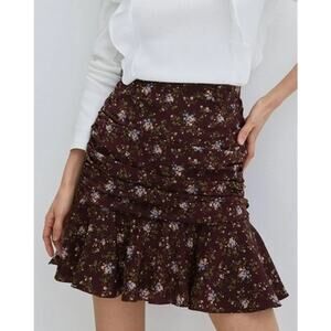 Veronica Beard NWT Merlot Multi Floral Print Taras Silk Ruched Mini Skirt Size 4